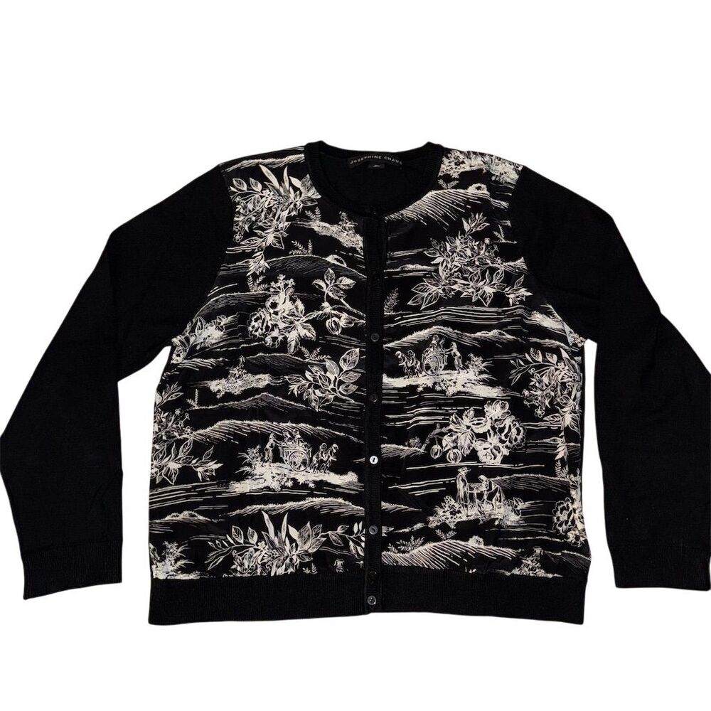 Josephine Chaus Women's Black Asian inspired silk Cardigan Size XL‎ Long Sleeve